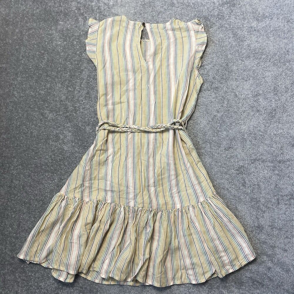 Marine Layer Dress Womens Medium Cream Pastel Stripes Tiered Ruffle Linen Belted - Picture 8 of 8